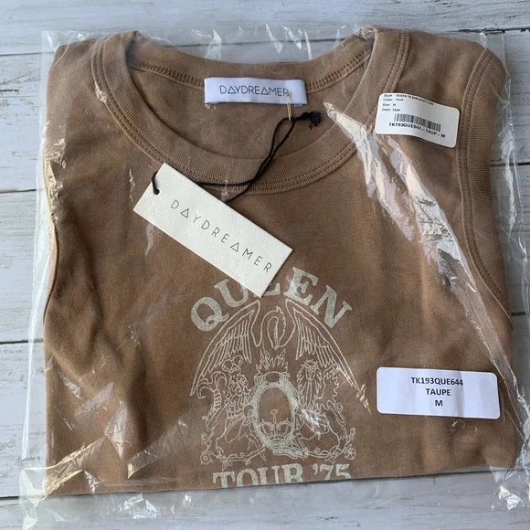 NWT DAYDREAMER Queen Tour '75 Scoop Neck Tank Top in Brown - Picture 4 of 10
